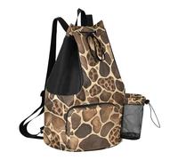 GuoChe Bolsa trasera con cordón para campamento de verano con bolsillo para botella de agua, bolsa de cuerda para la escuela, impermeable, Ladrillo refractario con estampado de piel de leopardo, Talla