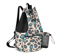 GuoChe Bolsa trasera con cordón para campamento de verano con bolsillo para botella de agua, bolsa de cuerda para la escuela, impermeable, estilo estampado de leopardo