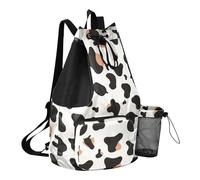 GuoChe Bolsa trasera con cordón para campamento de verano con bolsillo para botella de agua, bolsa de cuerda para la escuela, impermeable, patrón de vaca simple