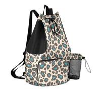 GuoChe Bolsa trasera con cordón para campamento de verano con bolsillo para botella de agua, bolsa de cuerda para la escuela, impermeable, Paleturquoise estilo estampado de leopardo, One Size