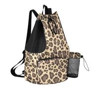 GuoChe Bolsa trasera con cordón para campamento de verano con bolsillo para botella de agua, bolsa de cuerda para la escuela, impermeable, Estampado de piel de leopardo, verde oscuro, One Size