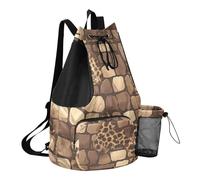 GuoChe Bolsa trasera con cordón para el verano, bolsa de campamento con bolsillo para botella de agua, bolsa de cuerda para la escuela, impermeable, estilo estampado de piel de leopardo