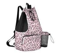 GuoChe Bolsa trasera con cordón para el verano, bolsa de campamento con bolsillo para botella de agua, bolsa de cuerda para la escuela, impermeable, estilo estampado de piel de leopardo