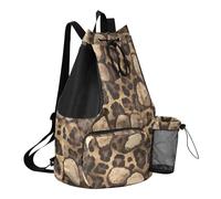 GuoChe Bolsa trasera con cordón para el verano, bolsa de campamento con bolsillo para botella de agua, bolsa de cuerda para la escuela, impermeable, estilo estampado de piel de leopardo
