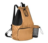 GuoChe Bolsas con cordón para hombres y mujeres, bolsa deportiva con bolsillos, bolsas de cincha, separación húmeda y seca, Marrón Perú, One Size, Mochilas escolares para niños