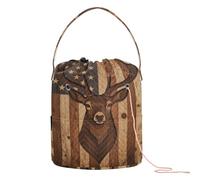 GuoChe Bolsas de almacenamiento de hilo tipo ciervo con bandera en forma de madera para ganchillo, bolsas de almacenamiento portátiles para herramientas de tejer, ganchillo, viajes
