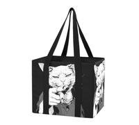 GuoChe Bolsas de compras organizadoras para maletero de coche, para comestibles, impresión artística de gestos de gato, bolsas de mano resistentes plegables con asas y parte inferior dura para viajes