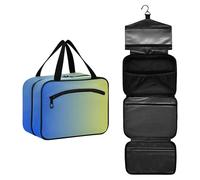 GuoChe Bolsas de cosméticos de viaje colgantes para mujer con gancho, kit esencial de diseñador para viajes, maquillaje, vacaciones, bolso de mano para hombre, talla M, Gradiente amarillo y azul, L