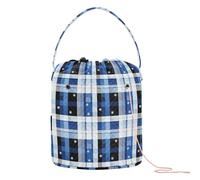 GuoChe Bolsas de ganchillo con diseño de estrella a cuadros azules y blancos, bolsa de suministros de ganchillo, bolsa de almacenamiento portátil para mochila de ganchillo de punto