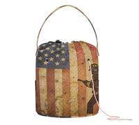 GuoChe Bolsas de ganchillo de madera con diseño de bandera de Estados Unidos, con diseño de bandera roja fina de EE. UU., organizador de almacenamiento de ganchillo con agujeros, almacenamiento de