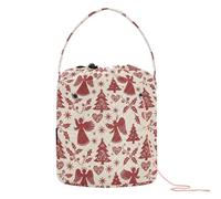 GuoChe Bolsas de ganchillo de Navidad, color crema, granate, ángel, acebo, bolsa de hilo con agujeros, bolsa de viaje para ganchillo