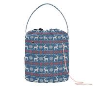 GuoChe Bolsas de ganchillo de punto de reno, color azul, rojo y blanco, bolsa de almacenamiento portátil para herramientas de ganchillo, viajes, tejer