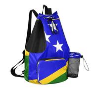 GuoChe Bolsas de gimnasio con cordón, bolsa de natación con bolsillos, con cincha trasera, separación seca y húmeda, bandera nacional de las Islas Salomón