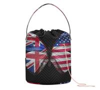 GuoChe Bolsas de hilo de mariposa con bandera británica de Estados Unidos, bolsa portátil de almacenamiento de agujas para tejer herramientas de tejer