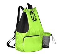 GuoChe - Bolsas de playa con cordón, bolsa de campamento de verano con soporte para botellas de agua, bolsa de natación seca y húmeda, Verde Amarillo, talla única