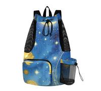 GuoChe Bolsas de playa con cordón, bolsa de piscina con bolsillos, separación húmeda y seca, noche, luna, flor