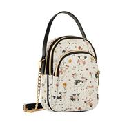 GuoChe - Bolso de hombro para mujer, moderno, ligero, con asa de piel negra, 3 bolsillos con cierre, hombro convertible y bandolera para viajes y compras, lindas vacas, florales, beige