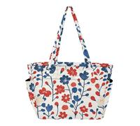 GuoChe Bolso de mano para mujer, bolsa de playa para gimnasio, con bolsillo para vaso, invierno, rojo, azul, flores, beige