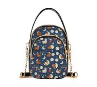 GuoChe Bolsos cruzados con llamas de Navidad con luna y estrellas para mujer, con cadena acolchada, bolso cruzado para teléfono