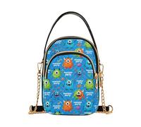 GuoChe Bolsos cruzados con patrón de fiesta de monstruos de fondo azul para mujer, bolso cruzado acolchado con cadena para teléfono, bolso de mano