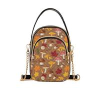 GuoChe Bolsos cruzados con patrón de hongos y hojas otoñales para mujer, con cadena acolchada, bolso cruzado para teléfono