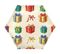 GuoChe Caja de regalo de Navidad con patrón de cinta UV50+ paraguas | Bueno para coche, golf y paraguas de viaje portátil compacto de apertura automática
