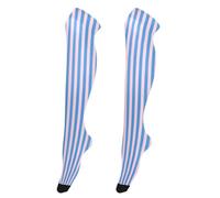 GuoChe Calcetines altos hasta el muslo, suaves, transpirables, por encima de la rodilla, elásticos, delgados, ajustados, cómodos, para mujeres embarazadas, Línea vertical azul claro, talla nica