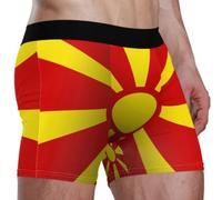 GuoChe Calzoncillos tipo bóxer elásticos para hombre, con bolsa 3D, suave, de poliéster y elastano, ropa interior para otoño e invierno, Bandera nacional de Macedonia del Norte, Small