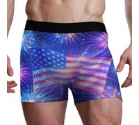 GuoChe Calzoncillos tipo bóxer para hombre con bolsa de contorno 3D, ropa interior elástica ultrasuave, varios tamaños S-XXL, Bandera de Estados Unidos Firework Celebration Day del 4 de julio, Medium