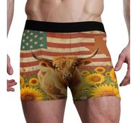 GuoChe Calzoncillos tipo bóxer para hombre con bolsa de contorno 3D, ropa interior elástica ultrasuave, varios tamaños S-XXL, Rústico escocés vaca de las tierras altas girasol bandera de Estados