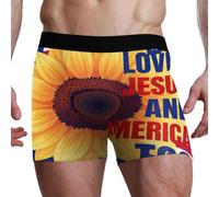 GuoChe Calzoncillos tipo bóxer para hombre con bolsa de contorno 3D, ropa interior elástica ultrasuave, varios tamaños S-XXL, Loves Jesus and America Too Sunflower 4 de julio, Small