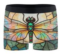 GuoChe Calzoncillos tipo bóxer para hombre, suaves, transpirables, cómodos y elásticos, Impresión artística de libélula y hoja del sol, multicolor vibrante, insectos, naturaleza bohemia, Medium