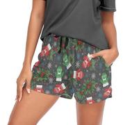 GuoChe Calzoncillos tipo bóxer para mujer, con bolsillos, cintura elástica, estilo casual, talla S, Manoplas de Navidad, color gris oscuro, rojo y verde, M