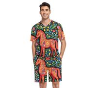 GuoChe Camisa de pijama para hombre, camisa de dormir de manga corta, S sueco, Dala, caballo, arte folclórico, bandera de Suecia, Dalahelmsoljd, Dalahelmsoljd - Bandera de Suecia con caballo sueco