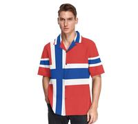 GuoChe Camisa hawaiana con botones para hombre, manga corta, estampada, talla 3XL, Bandera de la isla Bouvet, 3X-Large