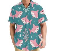 GuoChe Camisas abotonadas para hombre, sin arrugas, no necesita planchado, estilo hawaiano, casual, color rubor, perro de mar, patrón de océano feliz, talla S, Blush Sea Dog Happy Ocean Pattern, Large
