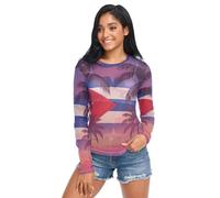 GuoChe - Camisas transparentes para mujer, con estampado de océano tropical y bandera de Cuba, orgullo cubano, malla con cuello O, playera transparente S, Bandera de Cuba de Tropical Ocean Vibes