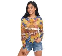 GuoChe Camisas transparentes para mujer, de malla, cuello redondo, transparente, talla S, Thank You Veterans Sunflower Us America Flag, M
