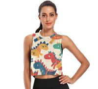 GuoChe Camiseta corta casual para mujer, de secado rápido, para ejercicio, yoga, talla S, Dinosaurio Navidad Feliz Año Nuevo, Large