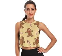GuoChe Camiseta corta de verano para mujer, camiseta deportiva de secado fresco, talla S, Bastón de caramelo de pan de jengibre beige navideño, M