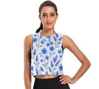 GuoChe Camiseta corta sin mangas de verano para mujer, camiseta deportiva de tenis de secado fresco, talla S, Patrón de flores silvestres azules, M