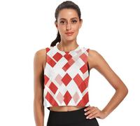 GuoChe Camiseta corta sin mangas de verano para mujer, camisetas de tenis de secado fresco, talla S, Divertidos cuadros a cuadros, blanco y rojo, S