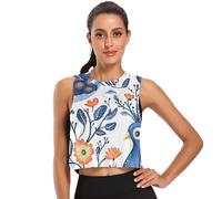 GuoChe Camiseta corta sin mangas de verano para mujer, de secado rápido, para ejercicio, deportes, muscular, talla S, Flor azul pavo real naranja, M