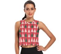 GuoChe Camiseta corta sin mangas de verano para mujer, de secado rápido, para tenis, yoga, talla S, Árbol de Navidad rojo y verde, XXL