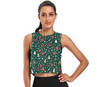 GuoChe Camiseta corta sin mangas para mujer, de secado rápido, para correr, talla S, Bolas de Navidad verdes con copos de nieve para árboles, Large