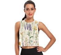 GuoChe Camiseta corta sin mangas para mujer, de secado rápido, para ejercicio, deportes, muscular, talla S, Flores de primavera, color beige lavanda, XL