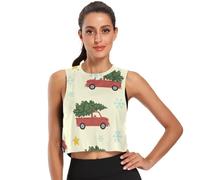 GuoChe Camiseta corta sin mangas para mujer, de secado rápido, para gimnasio, actividad, talla S, copo de nieve de árbol de camión rojo crema de Navidad, Large