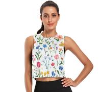 GuoChe Camiseta corta sin mangas para mujer, de secado rápido, para gimnasio, deportes, talla S, Flores coloridas y bonitas de primavera, color blanco, XXL
