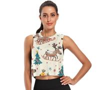 GuoChe Camiseta corta sin mangas para mujer, de secado rápido, talla S, Dibujos animados de alce navideño, Large