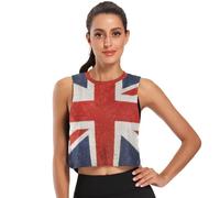GuoChe Camiseta corta sin mangas para mujer, estilo informal, para gimnasio, deportes, muscular, talla S, Bandera del Reino Unido desgastada estilo grunge, S
